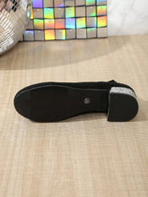 Women's Autumn/Winter Ballet Round Toe Ankle Strap Silver Glitter Block Heel Black Suede